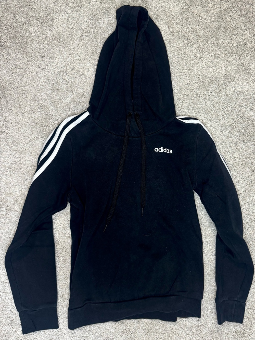 adidas Essentials 3-Stripes Fleece Hoodie Black & White